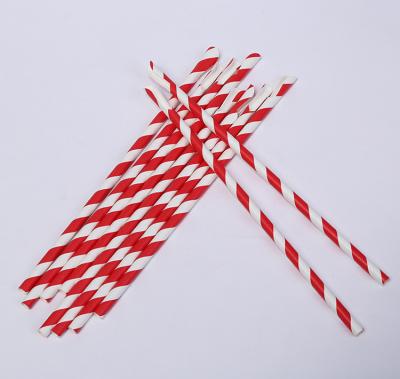 China Traditional Red White Stripe Eco Friendly One End Spoon Shape Paper Straws for sale