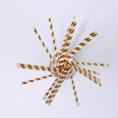 China Traditional Gold Stripe Gold Stamping 4 Layer 6mm 8mm 10mm 12mm Drinking Paper Straw for sale