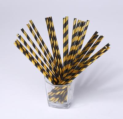 China Traditional Metal Stamping Black Gold Striped Paper Drinking Straws for sale