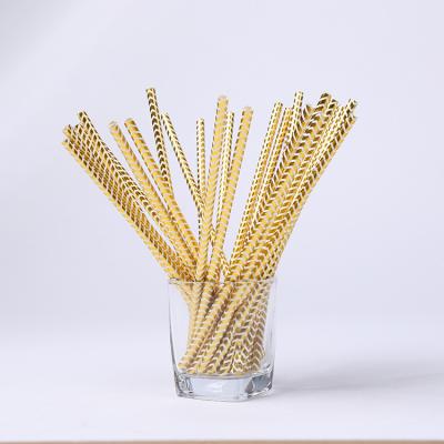 China Traditional 6mm Gold Striped Gold Stamping Wave Shape Stronger Drinking Paper Straws Biodegradable for sale