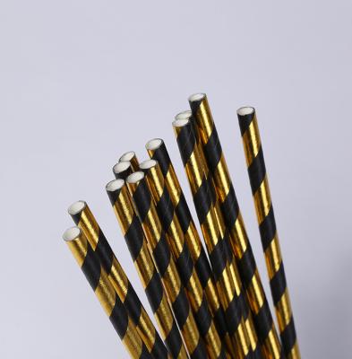 China Traditional Black Gold Stamping Gold Striped Shiny Gold Paper Drinking Straws for sale