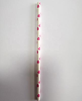 China Traditional 6x197mm Rush Shipment White Base Pink Heart Paper Straws for sale