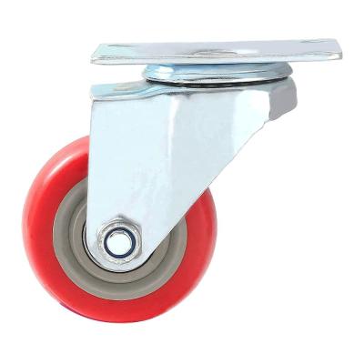 China Heavy Duty 3 Inch XY124 Red Top Swivel Plate Rigid Trolley Swivel Caster Iron PU Caster Wheel With Brake for sale