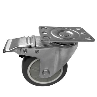 China Best Price Flat Free Galvanized 4 Inch Tpr Material Swivel Caster Wheel With Brake For Kitchen Ware Work Table And Sink for sale