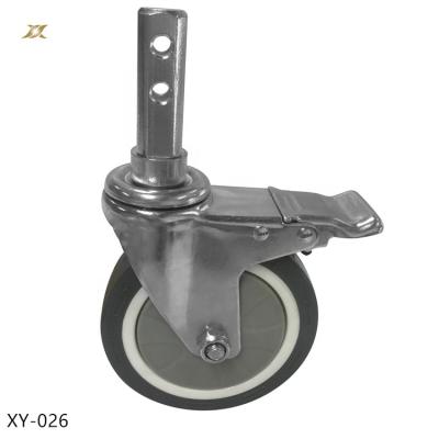 China Flat Free Kitchenware 5 Inch Gray Stem Middle Swivel TPR Duty Kitchen Dish Caster Wheel With Brake Caster Wheel for sale