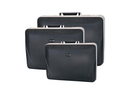 China 3 Pcs ABS Black Leather Briefcase Bag With 2 Side Button Lock And 1 Middle Combination Lock for sale