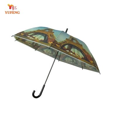 China PVC Coating Popular Automatic Hanging Rain Umbrella With Eiffel Tower Printing for sale