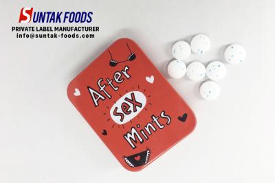 China After Sex Mints / health Sugar Free Low Calorie Candy in Hingle Tin Can for sale