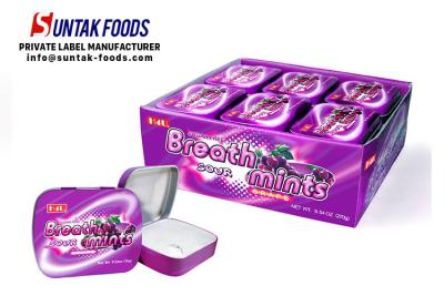 China Sour Fruit Flavored Candy , Strong Breath Mints After Eating With Custom Metal Tins for sale