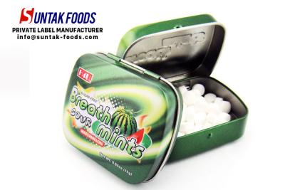 China Sugar Free Tablet Tin Box Candy With Customize Logo Print Watermelon Flavor for sale