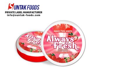 China Round White Strawberry Sour Fruit Candy , Low Calorie Hard Candy With Sugar Free for sale