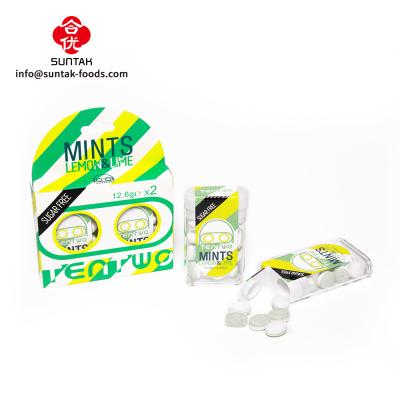 China Private label sugar free mints fruity tablet candy in plastic container for sale