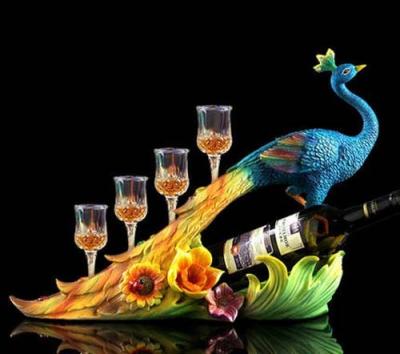 China Art Decor Gift Wedding Favor Home Decoration Peacock Resin Wine Rack for sale