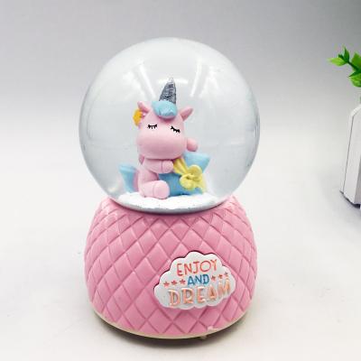 China Europe Custom Design Party Pink Unicorn 45mm 80mm 100mm 120mm Snow Globe for sale