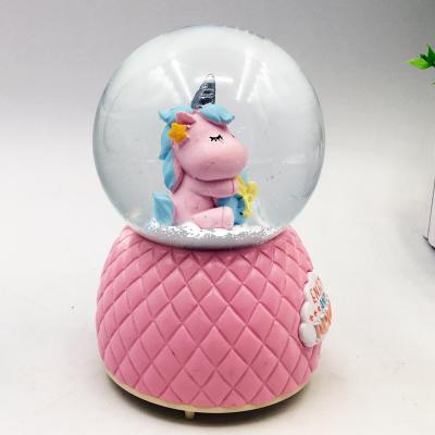 China Custom 65mm 40mm 80mm 100mm 120mm Resin Custom Europe Unicorn Figure Crystal Unicorn Snow Globe for sale