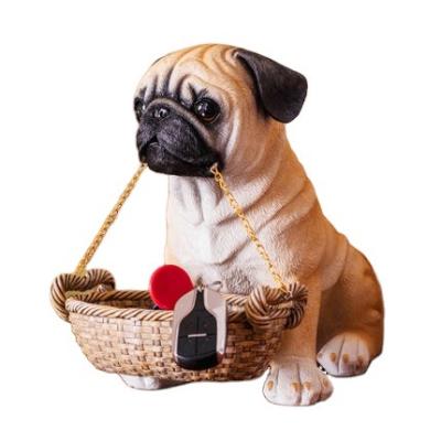 China Decorative Europe Polyresin Bulldog Pug Dog Figurine Piggy Bank Keys Snack Storage Box For Home Decoration Gift for sale