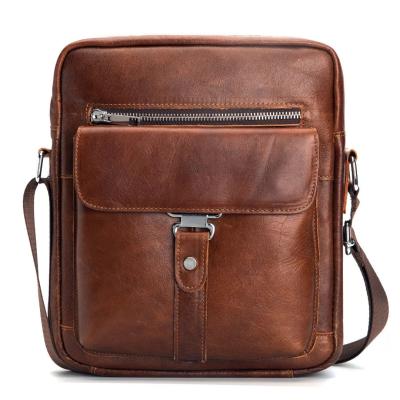 China Fashion Vintage Mens Genuine Leather Zipper Folder Messenger Handbag Waterproof Mens Leather Cross - Body Shoulder Bag for sale