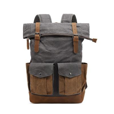 China Customized Wholesale School Canvas Bag Vintage Waterproof Genuine Leather Rucksack Backpack For Men for sale