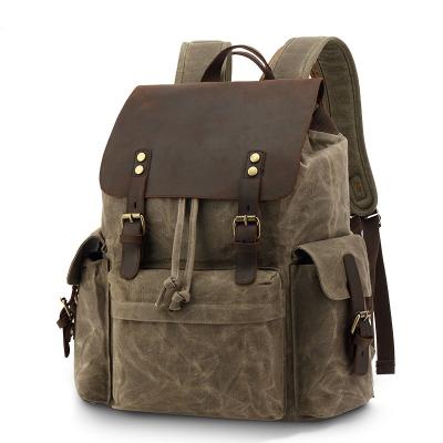 China Waterproof Men Travel Bag Canvas Rucksack Crazy Horse Laptop Leather Backpack for sale