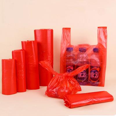 China Household Disposable Small Portable Garbage Bag Shopping Red HDPE PE Plastic Bag for sale