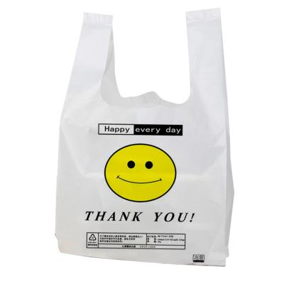 China Disposable Plastic Shopping Thank You Bag Custom Bags With Logo Smile Small With Handle for sale