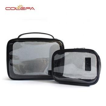 China Custom OEM fashion zipper laser holographic clear transparent tpu pvc travel cosmetic bag with handle for sale