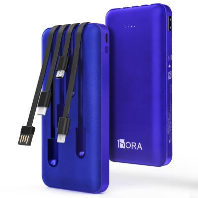 China Support 1HORA 10000mAh Quick Fast Charging Power Banks For Mobile Phones Power Bank 4 in1 Cable Power Bank for sale