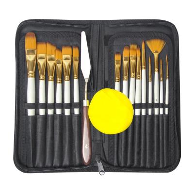 China Nylon Artist Paint Brush Set, 15pcs White Wooden Handle Art Supplies Flat Synthetic Nylon Hair Brushes for Painting for sale