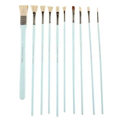 China Professional Bristle Nylon/Bristle Shape Paint Blended Brush Set, Long Wood Handle Art Oil Painting Brushes for sale