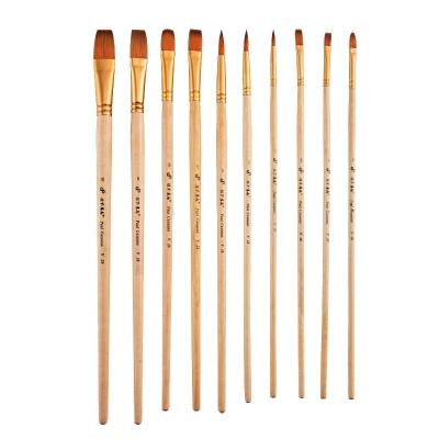 China Art Materials Nylon Paint Brush Set, 10pcs Mixed Wooden Handle Shape Oil Painting Brushes for sale