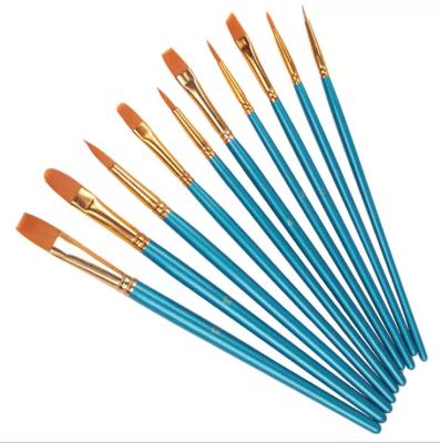 China Nylon Artist Brush Set, Mixed Shape Blue Wood Handle Nylon Hot Selling Paint Brushes for sale