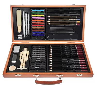 China Watetcolor Professional Art Supplies 58 Piece Sketching Art Kit Color Paint and Drawing Art Set With Wooden Box for sale