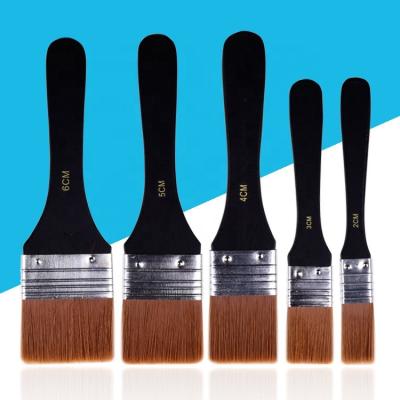 China New Arrival Flat Nylon Hair Wall Paint Brushes, Black Wooden Handle Oil Painting Brush for sale