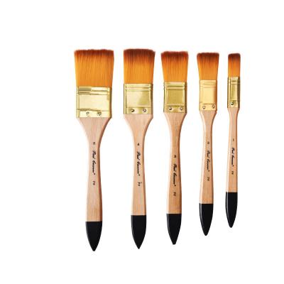 China 5Pcs Watetcolor Short Wooden Watercolor Brush Acrylic Oil Painting Handle Nylon Hair Paint Brushes Drawing for sale