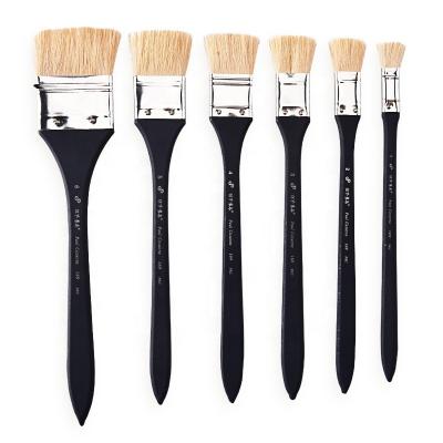 China Watetcolor Manufacturers Various Size Flat Art Supplies Wall Painting Paint Brush Set, Black Wooden Handle Goat Hair Brush for sale