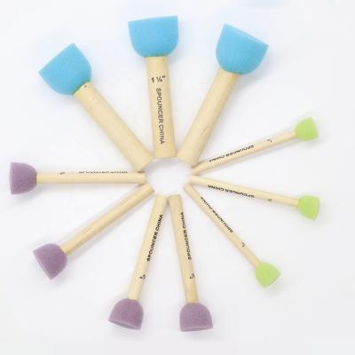 China Art Supplies Kids Wood Circle Sponge Painting Tools, 10pcs Colorful Sponge Art Craft Paint Brush Set for sale