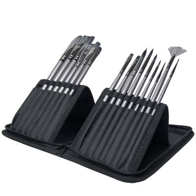 China Nylon Artist Brush Set, 15pcs Black Wooden Handle Paint Art Supplies Flat Nylon Paint Brushes for sale