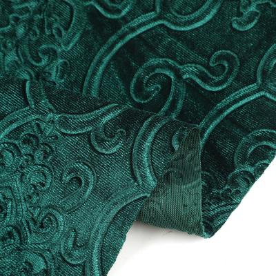 China Soft Blackout High Fashion Tradition Pattern Plaid Knitted Embossed Velvet 100 Polyester Fabric for sale