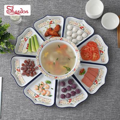 China Stocked 9 Pieces of SHARDON Set White Creative Ceramic Dinner Plate/Tableware Combination Dish Sets for sale