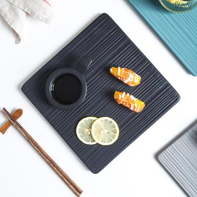 China Viable Western Japanese Kitchen Tray Household Ceramic Tray, Cake Dessert Steak Flat Square Dish for sale