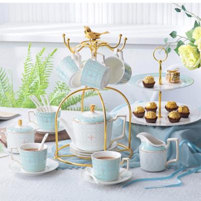 China Low MOQ 11PCS Viable European Afternoon Dessert Coffee Cup Teapot Fresh Ceramic Coffee and Tea Sets for sale