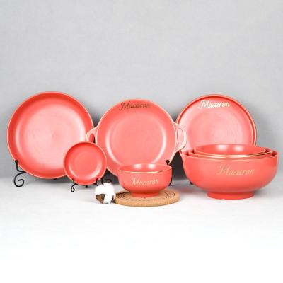 China Sustainable Matte Ceramic Dinner Set Colorful Pink Tableware For Home Restaurant Use for sale