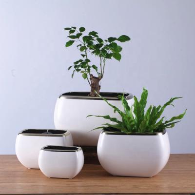 China CLASSIC European White Silver Rim Cheap Home Decoration Wedding Decorative Ceramic Flower Pot Large for sale