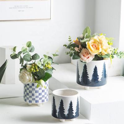 China CLASSIC Nordic Elegant High Quality Cylinder Hand Style Indoor Decorative Ceramic Flower Pot Painting for sale