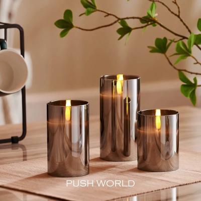 China Hot Selling High Quality Flameless Led Glass Birthday Candle Gray Gold Pillar Candles for sale