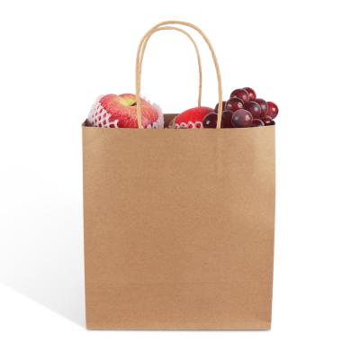 China Recyclable Plain Brown Kraft Paper Bag With Twisted Twine Handle 130 Gsm For Food Packaging for sale