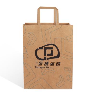 China Recyclable Biodegradable Brown Kraft Paper Carry Tote Shopping Bag With Flat Handle for sale