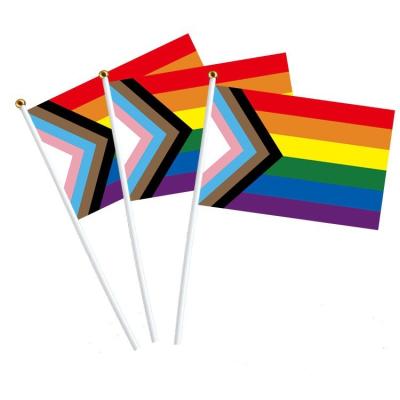 China Health Care Institutes Gay and Lesbian Rainbow Pride Large 12 x 18 inch Stick Hand Flag Waving Flag for sale