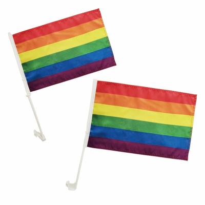 China Health care institutes rainbow car flag lgbt car window flag with pole,Digital printing national flag,promotion 12x18in for sale