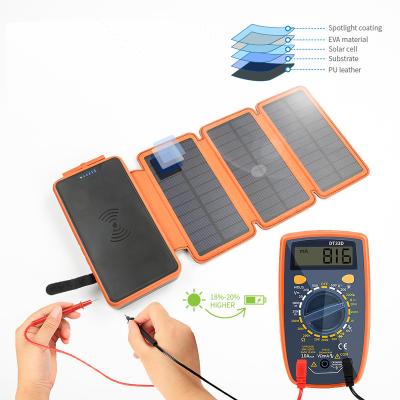 China Double USB Detachable Panel 3 Ports Foldable Mobile Solar Charger With Wireless Charger for sale